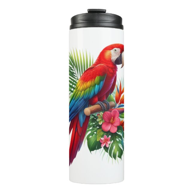 Bouteilles Isothermes Rouge macaw tropical floral (Devant)