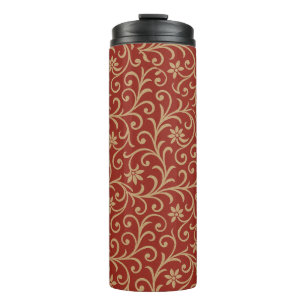 Bouteilles Isothermes Rouges et or Damask Flor Scroll
