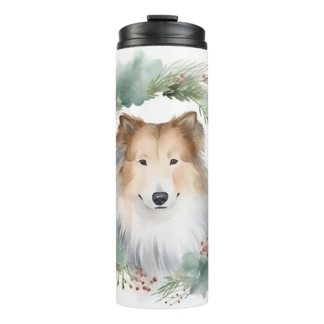 Bouteilles Isothermes Rough Collie Christmas Wreath Festive Pup (Devant)