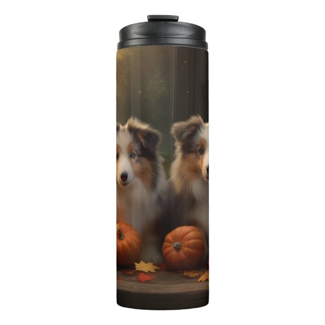 Bouteilles Isothermes Rough Collie Puppy Automne Citrouille de plaisir (Devant)