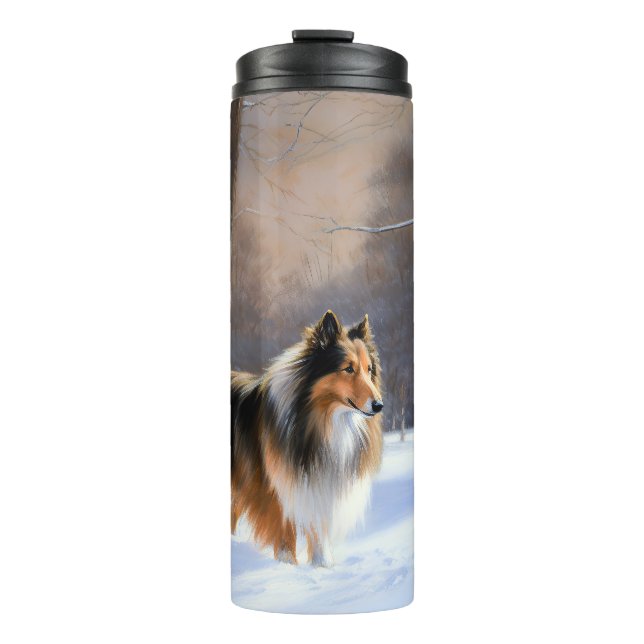 Bouteilles Isothermes Rough Collie Vive la neige Noël (Devant)