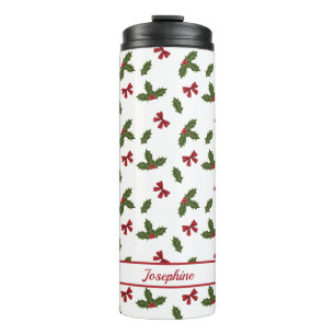 Bouteilles Isothermes Rubans rouges et plants de houx de Noël Motif & No