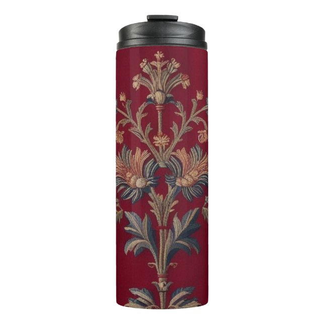 Bouteilles Isothermes Sac broderie medievale fleurie en rouge bordeaux (Devant)