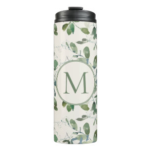 Bouteilles Isothermes Sage Green Eucalyptus Feuilles sur Monogramme de c