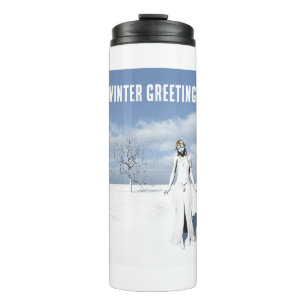 Bouteilles Isothermes Salutations d'hiver. Elfe féminine marchant dans l