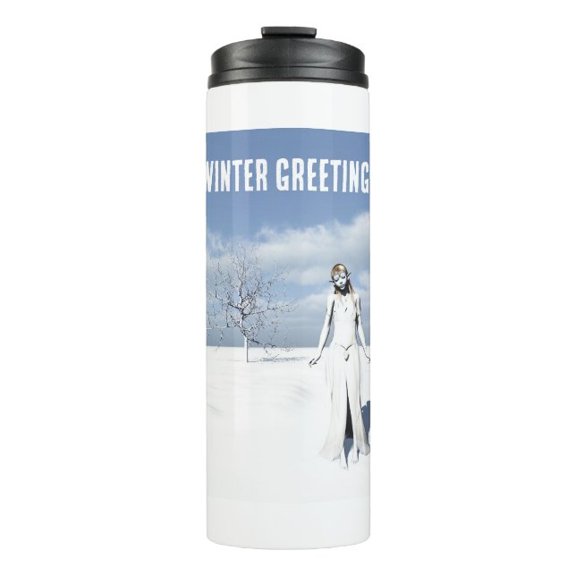 Bouteilles Isothermes Salutations d'hiver. Elfe féminine marchant dans l (Devant)