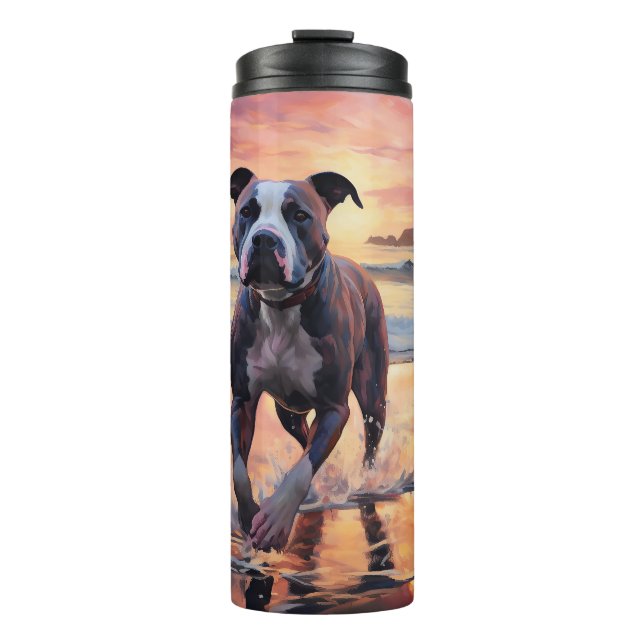 Bouteilles Isothermes Sandy American Staffordshire Dog on Beach Sunset (Devant)