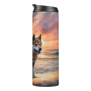 Bouteilles Isothermes Sandy Paws Akita Chien sur le coucher du soleil de