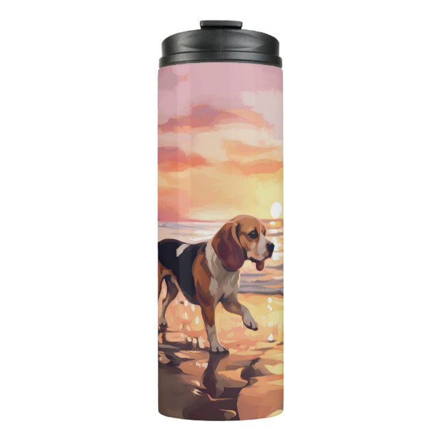 Bouteilles Isothermes Sandy Paws Beagle Chien sur la Plage Coucher de So (Devant)