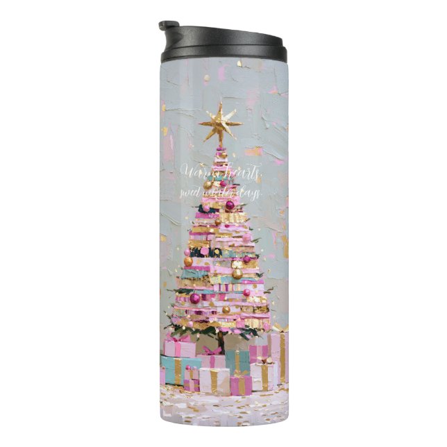Bouteilles Isothermes Sapin de Noël rose et or Impasto (Tourné sur la droite)