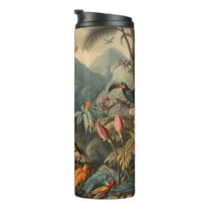 Bouteilles Isothermes Scène botanique vintage de toucans et fleurs
