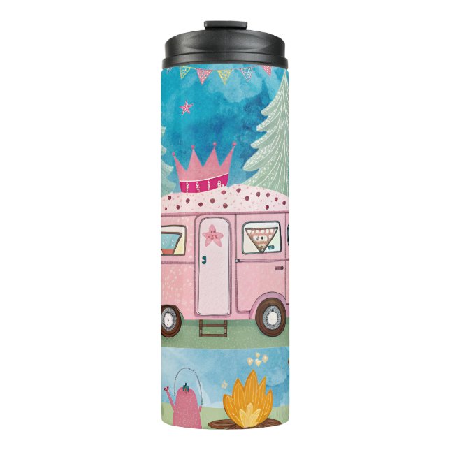 Bouteilles Isothermes Scène de camping fantaisiste avec fourgonnette ros (Devant)