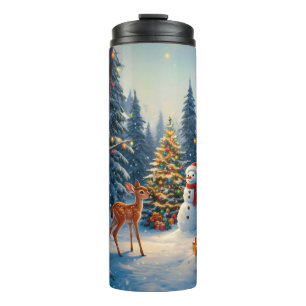 Bouteilles Isothermes Scène de l'arbre de Noël Cerf Faon Bonhomme de nei
