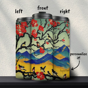 Bouteilles Isothermes Scène de nature à l'aquarelle japonaise Oiseaux No