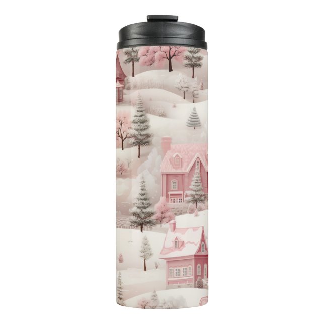 BOUTEILLES ISOTHERMES SCÈNE D'HIVER DE NOËL ROSE PASTEL (Devant)