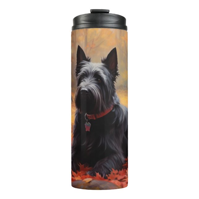 Bouteilles Isothermes Scottish Terrier dans les feuilles d'automne tombé (Devant)