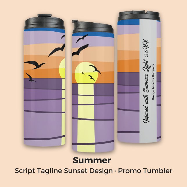 Bouteilles Isothermes Script Tagline Sunset Design ・ Promo personnalisée (Script Tagline Sunset Design · Custom Promo Thermal Tumbler)