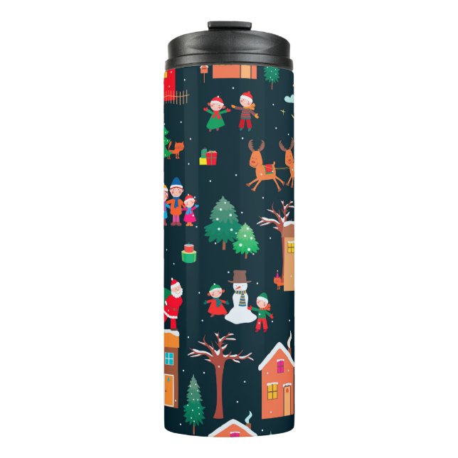 Bouteilles Isothermes Seamless pattern of happy Christmastime in a villa (Devant)