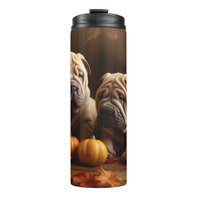 Bouteilles Isothermes Shar Pei Chiot Automne Citrouille de plaisir (Devant)