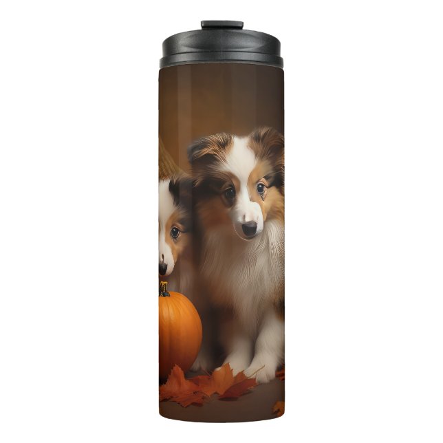 Bouteilles Isothermes Shetland Sheepdog Chiot Chiot Automne Citrouille d (Devant)