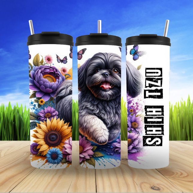 Bouteilles Isothermes Shih Tzu au milieu de la plendor florale (Créateur téléchargé)