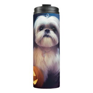 Bouteilles Isothermes Shih Tzu d'Halloween avec des citrouilles effrayan