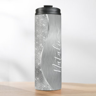 Bouteilles Isothermes Silver Glitter Glam Bling Personalized