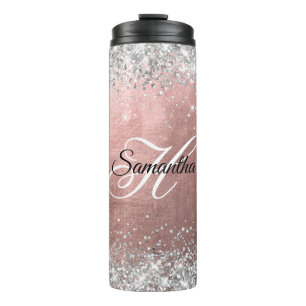 Bouteilles Isothermes Silver Glittery Rose Gold Foil Fancy Monogramme