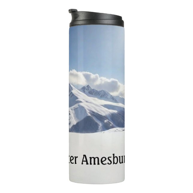 Bouteilles Isothermes Skier Silhouette on Snowy Mountains personalize (Tourné sur la droite)