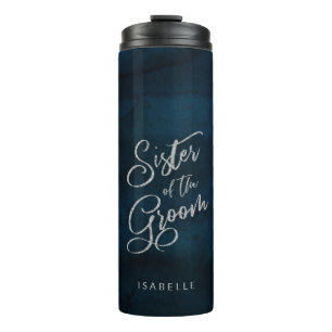 Bouteilles Isothermes Soeur du marié à monogramme bleu foncé Navy Luster