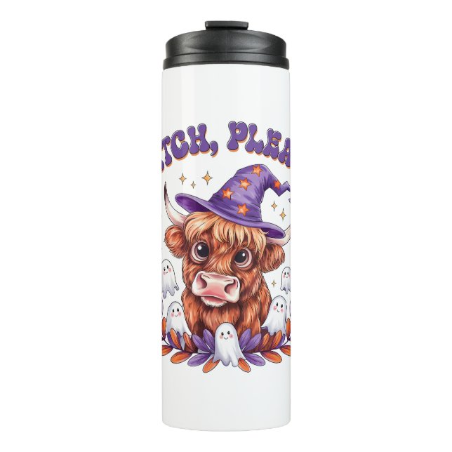 Bouteilles Isothermes Sorcière S'Il Vous Plaît Highland Vache Halloween (Devant)