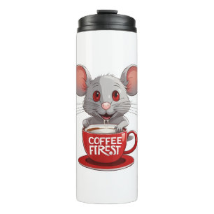 Bouteilles Isothermes Souris adorable à la caféine dans une tasse rouge