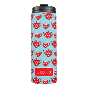 Bouteilles Isothermes Spotty Red Teapot and Cups Motif Personnalisé