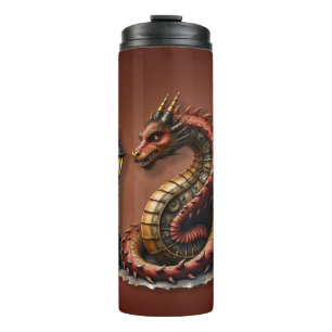 Bouteilles Isothermes Steampunk Dragon à côté d'un lampadaire vintage.