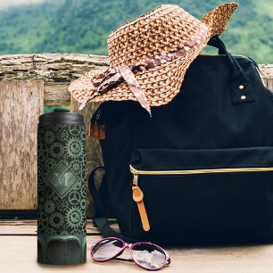 Bouteilles Isothermes Steampunk Verdigris bronze engrenages Monogramme p