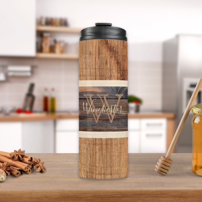 Bouteilles Isothermes Stripe en bois rustique Tan Tan Thermal Tumbler (Créateur téléchargé)