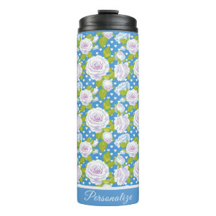 Bouteilles Isothermes Style Tendance Rose Blanche Floral Bleu