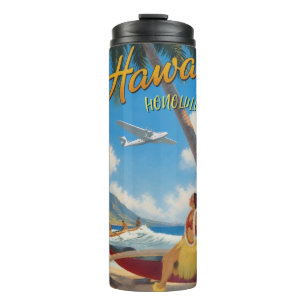 Bouteilles Isothermes Style Vintage Hawaïen Voyage Honolulu Fille Hula