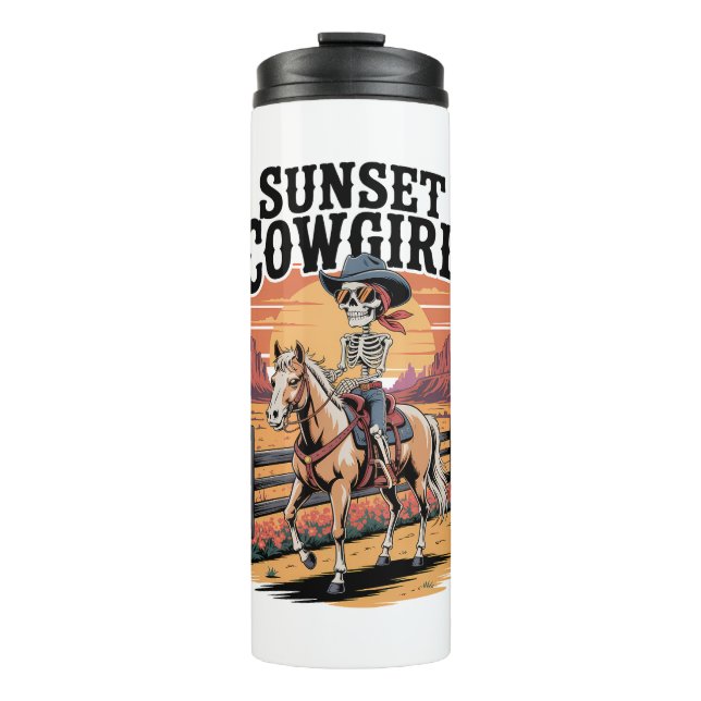 Bouteilles Isothermes Sunset Cowgirl Skeleton équitation Cheval (Devant)