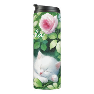 Bouteilles Isothermes Sweet Napping White Kitten sous un Rose Bush