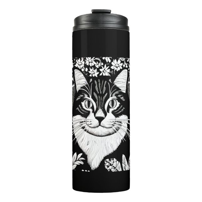 Bouteilles Isothermes Tabby Cat entouré de fleurs (Devant)