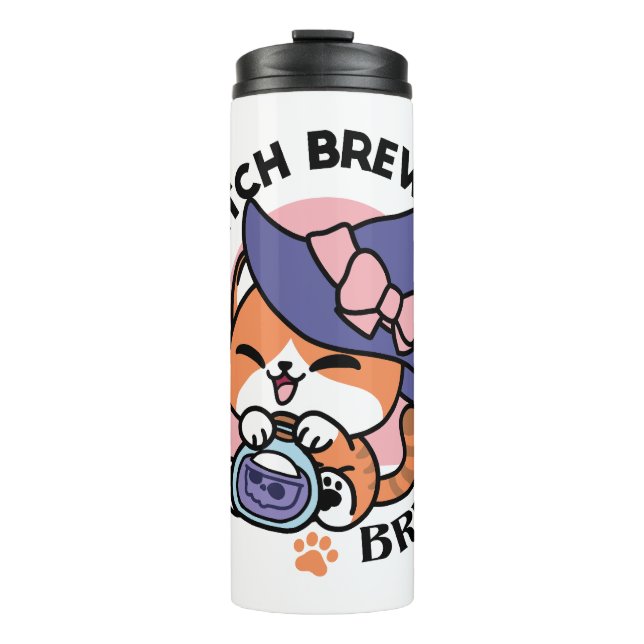 Bouteilles Isothermes Tabby Witch Brew – Cute Halloween Cat Design (Devant)