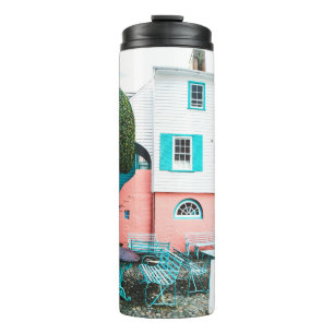 Bouteilles Isothermes TABLE ET BANC turquoise ET GRIS BORDANT BLANC ET O