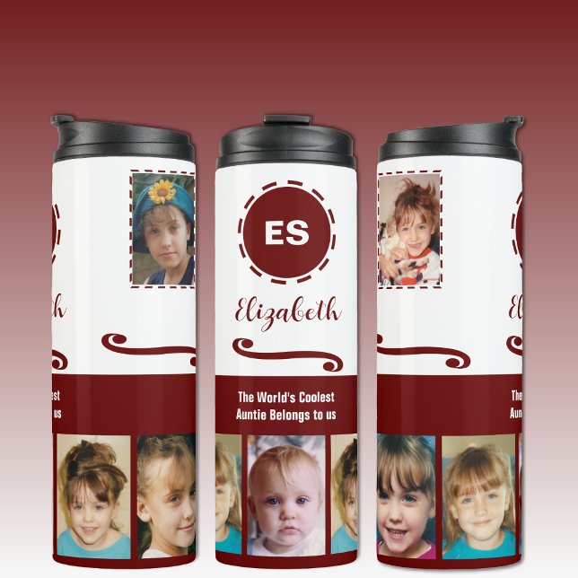 Bouteilles Isothermes Tante ajouter un nom photo collage blanc bordeaux (Créateur téléchargé)