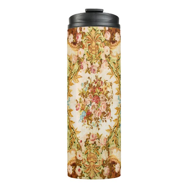 Bouteilles Isothermes tapisserie baroque victorienne à fleurs rose rose  (Devant)