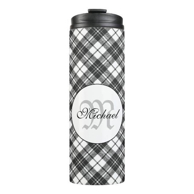 Bouteilles Isothermes Tartan motif Noël noir blanc Monogramme (Devant)