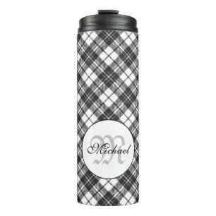 Bouteilles Isothermes Tartan motif Noël noir blanc Monogramme