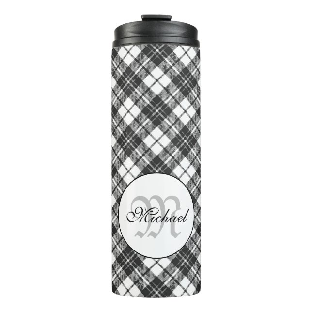 Bouteilles Isothermes Tartan motif Noël noir blanc Monogramme (Devant)