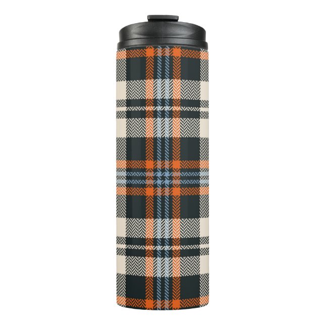 Bouteilles Isothermes Tartan plaid automne motif en noir, orange, bleu (Devant)