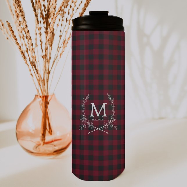 Bouteilles Isothermes Tartan Plaid Buffalo Rustique Monogramme (Créateur téléchargé)